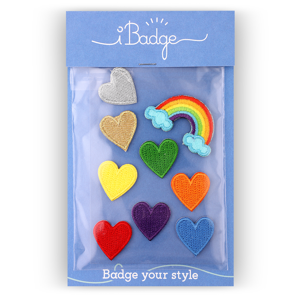 Hartjes en regenboog - sticker- en strijkpatches