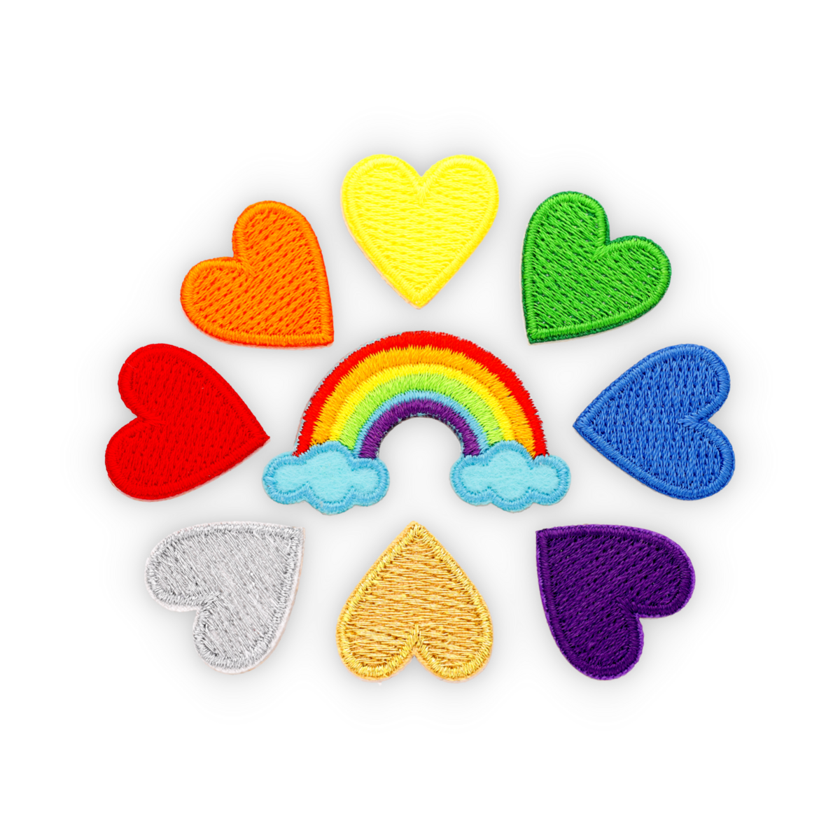 Hartjes en regenboog - sticker- en strijkpatches